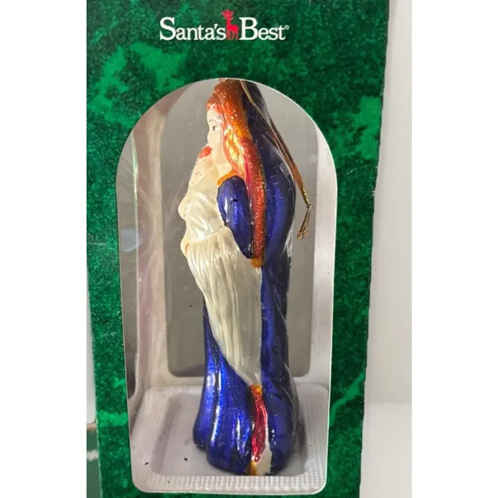 Vintage European Style Mouth Blown Glass 6 inch Ornament Virgin Mary Baby Jesus